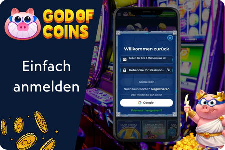 Eingabefelder für den Login bei God of Coins Casino