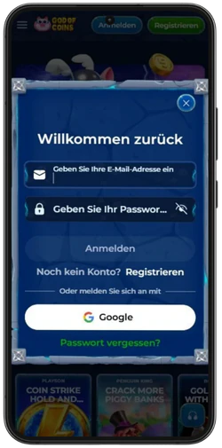 Registrierungsformular bei God of Coins